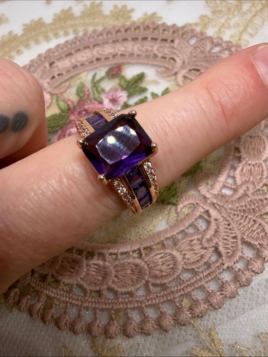 Estate Jewelry - Custom Estate Amethyst Ring 18K Gold Over Sterling Silver | White Topaz Accents